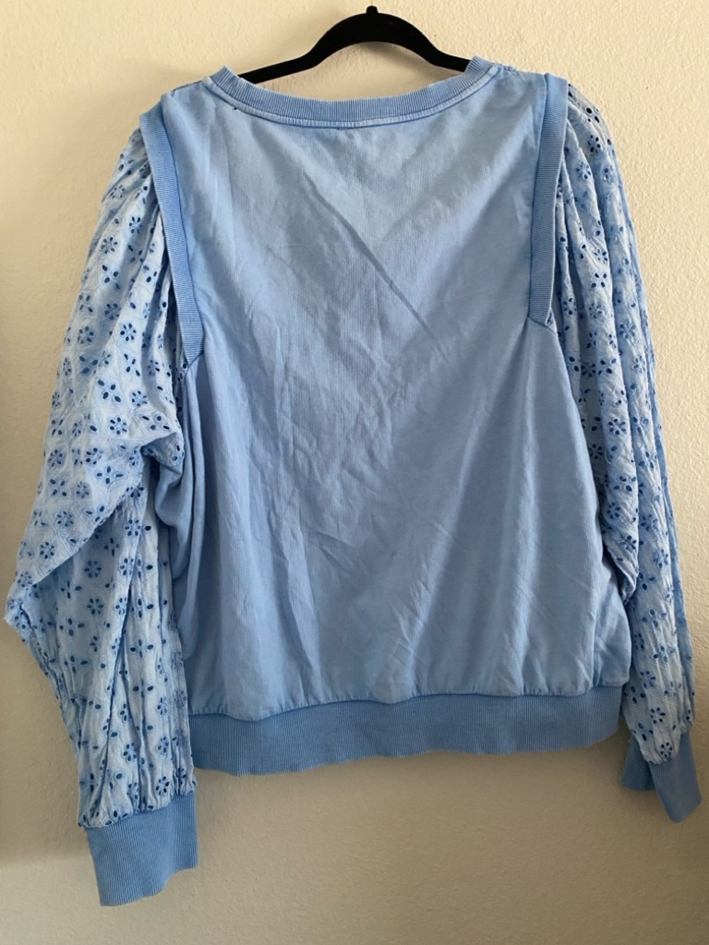 Anthropologie PILCRO Blue Eyelet Lace Puff Sleeve Top - Picture 2 of 5